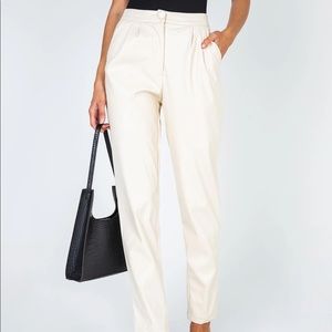 Cream vegan leather pants